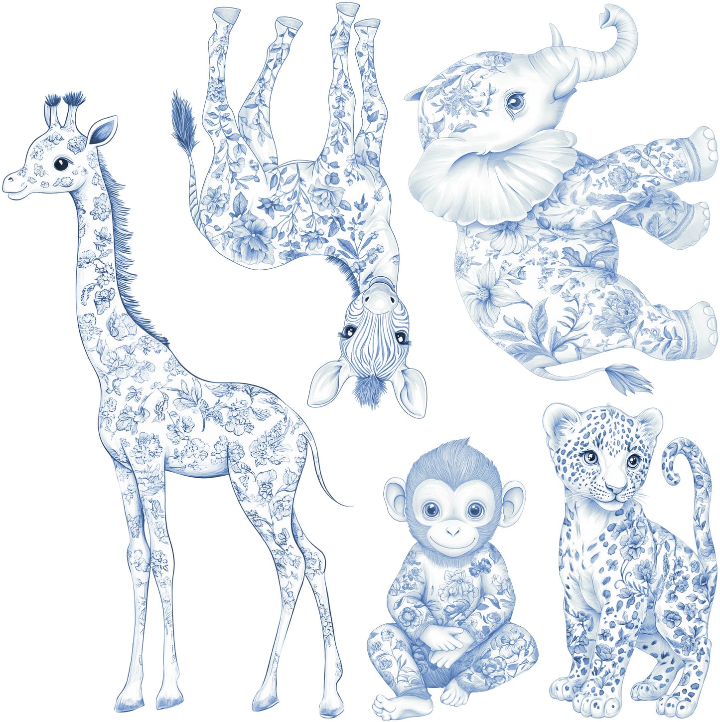 Mini - Blue Safari Animals Toile