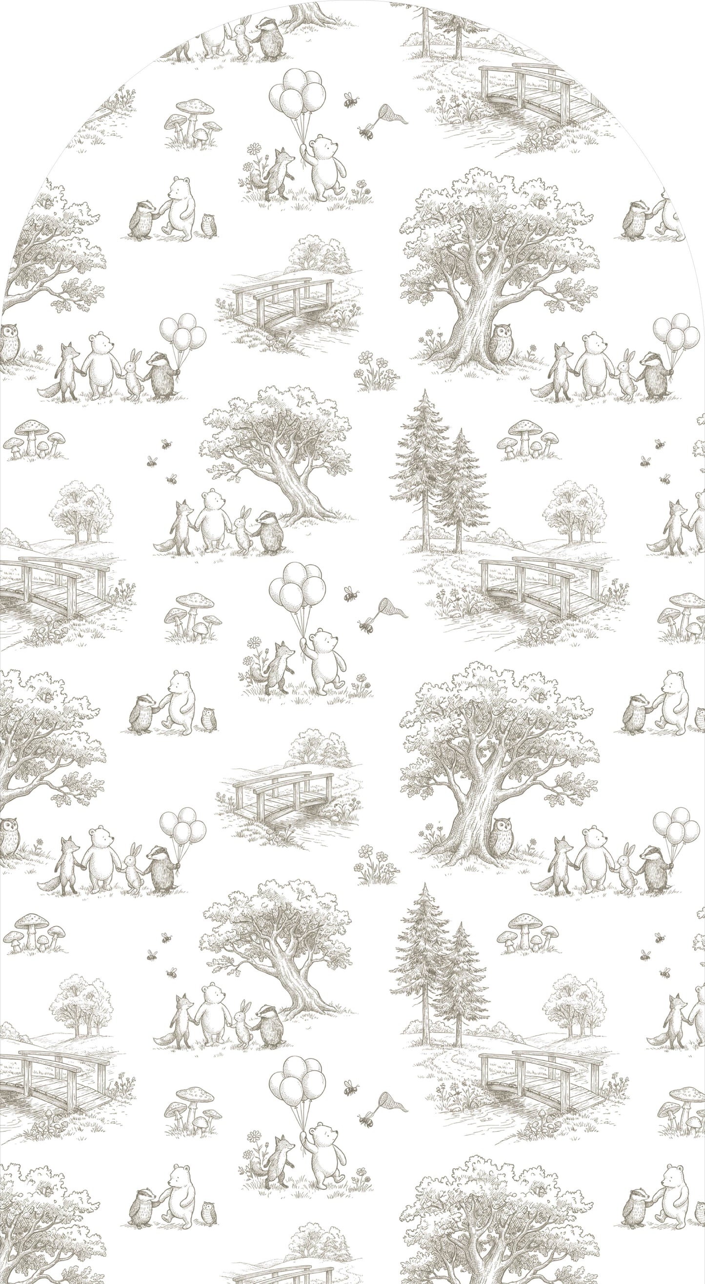 Honey Bear Woodland Toile Sailboard Neutral