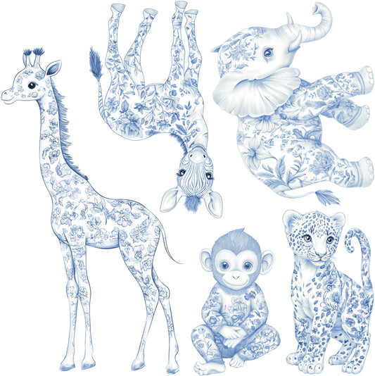 Mini - Blue Safari Animals Toile