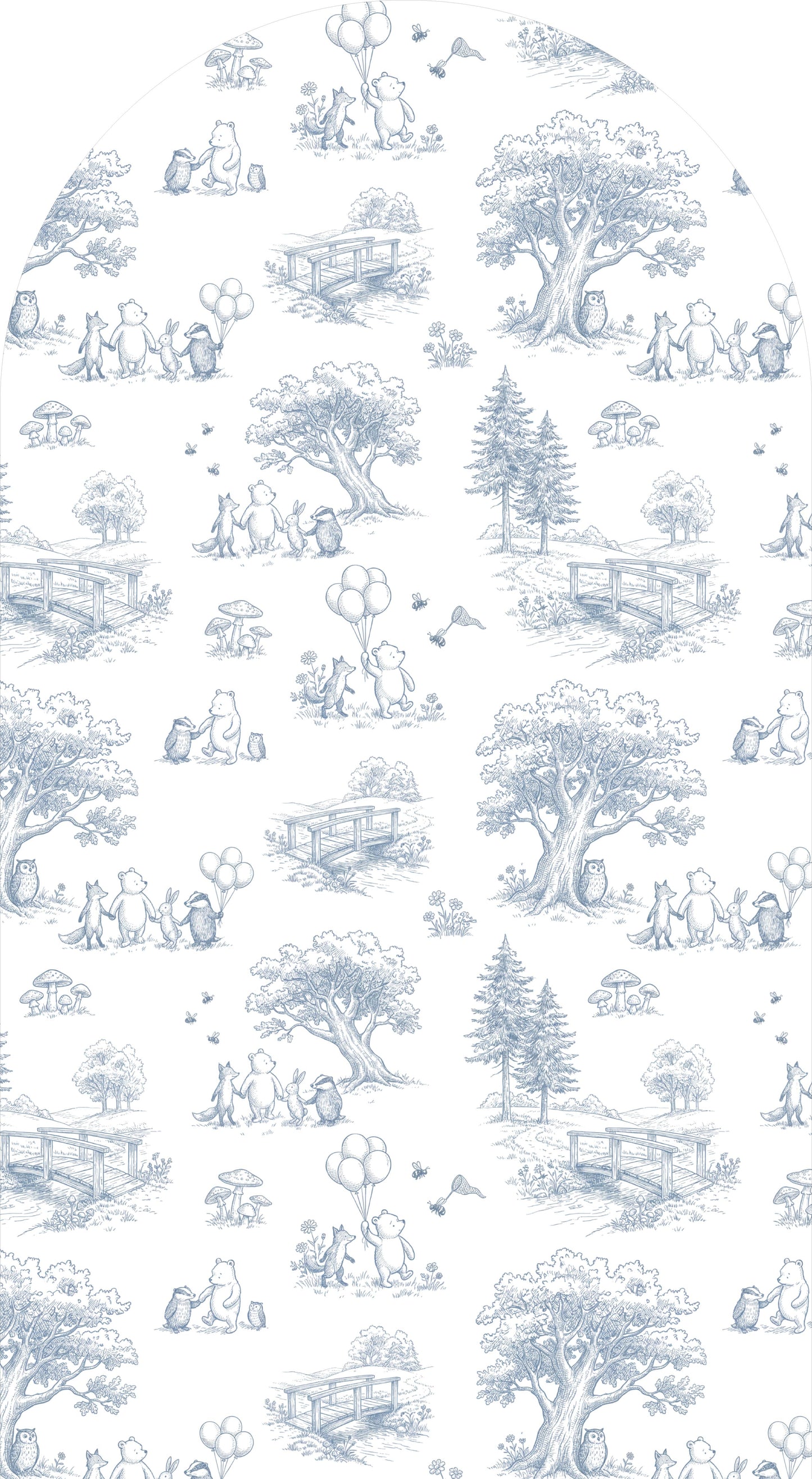 Honey Bear Woodland Toile Sailboard Blue