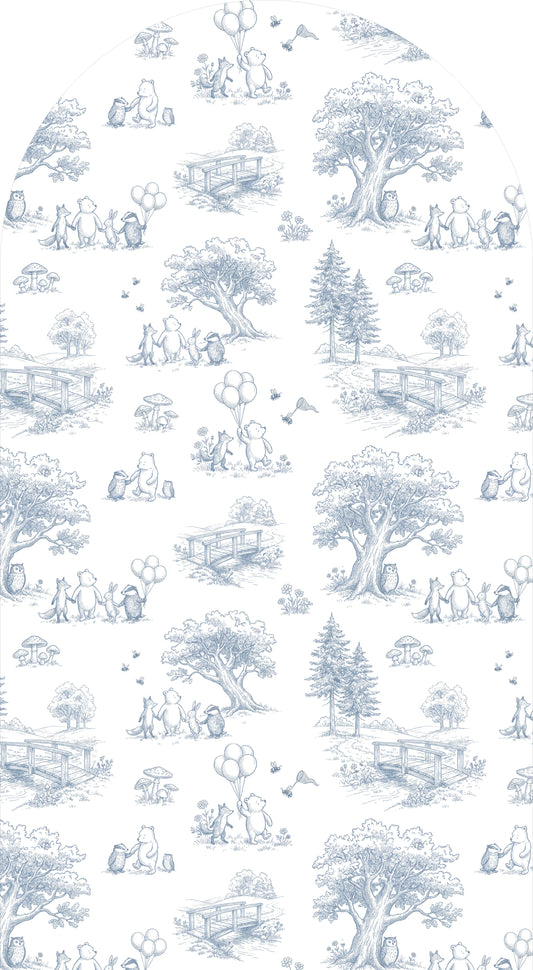 Honey Bear Woodland Toile Sailboard Blue