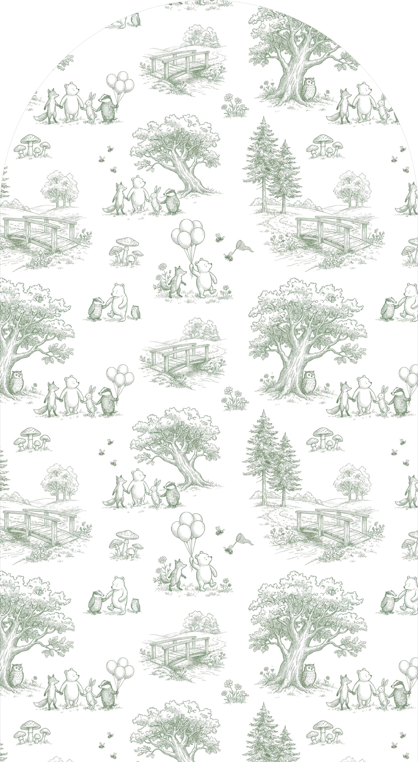 Honey Bear Woodland Toile Sailboard Green