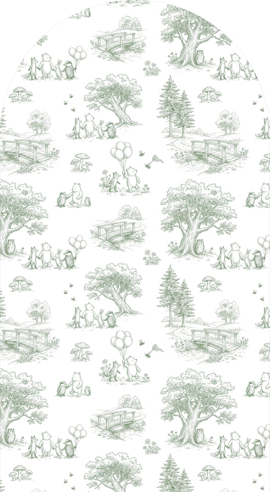 Honey Bear Woodland Toile Sailboard Green