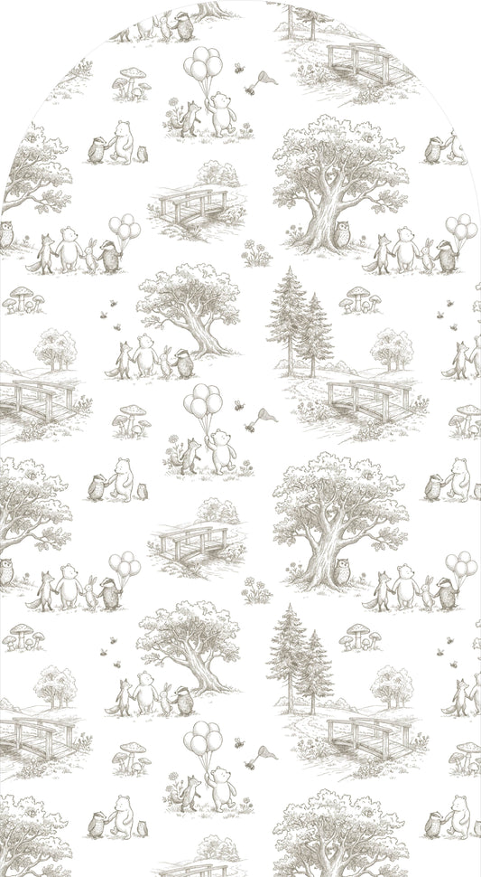 Honey Bear Woodland Toile Sailboard Neutral