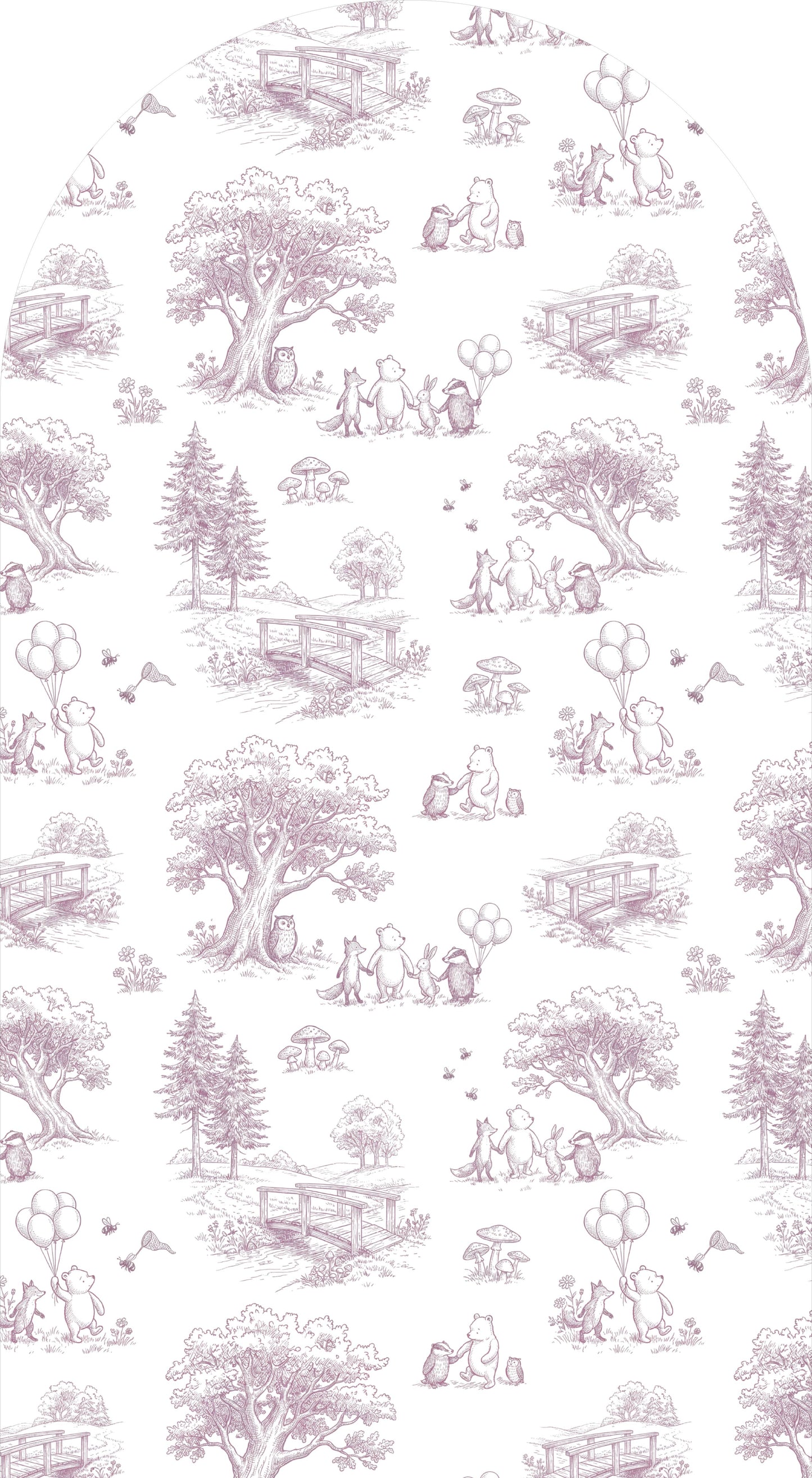 Honey Bear Woodland Toile Sailboard Pink