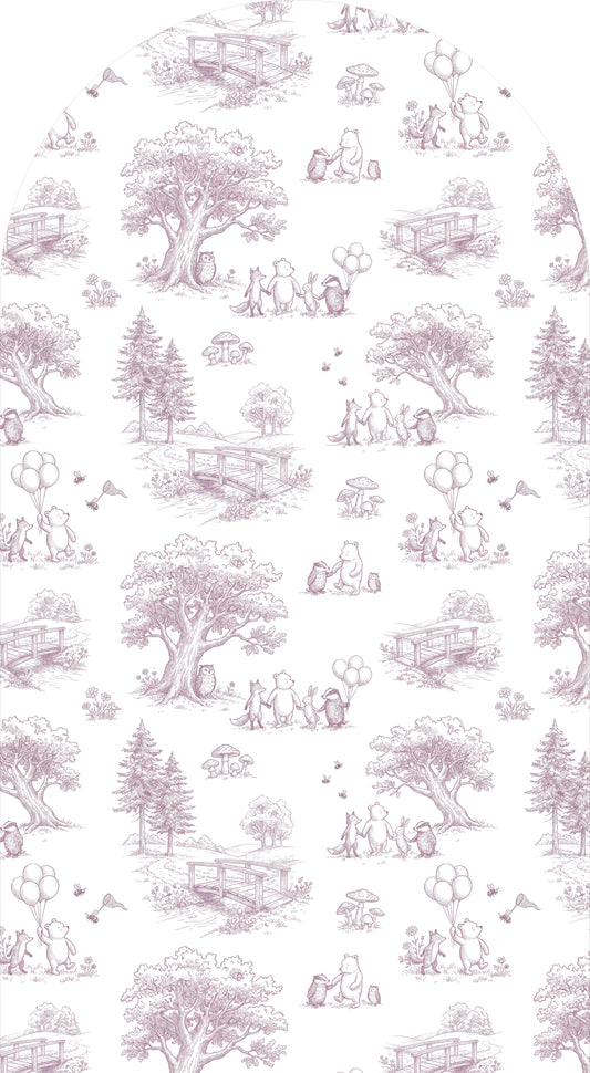 Honey Bear Woodland Toile Sailboard Pink